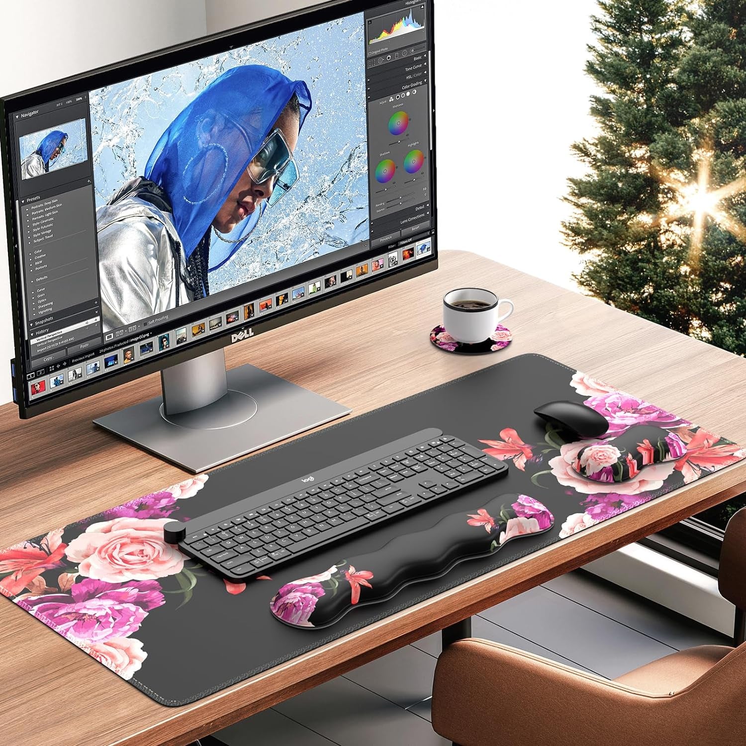 Mouse Pad Set, Peony Flower Desk Mat for Keyboard and Mouse