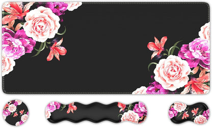 Mouse Pad Set, Peony Flower Desk Mat for Keyboard and Mouse