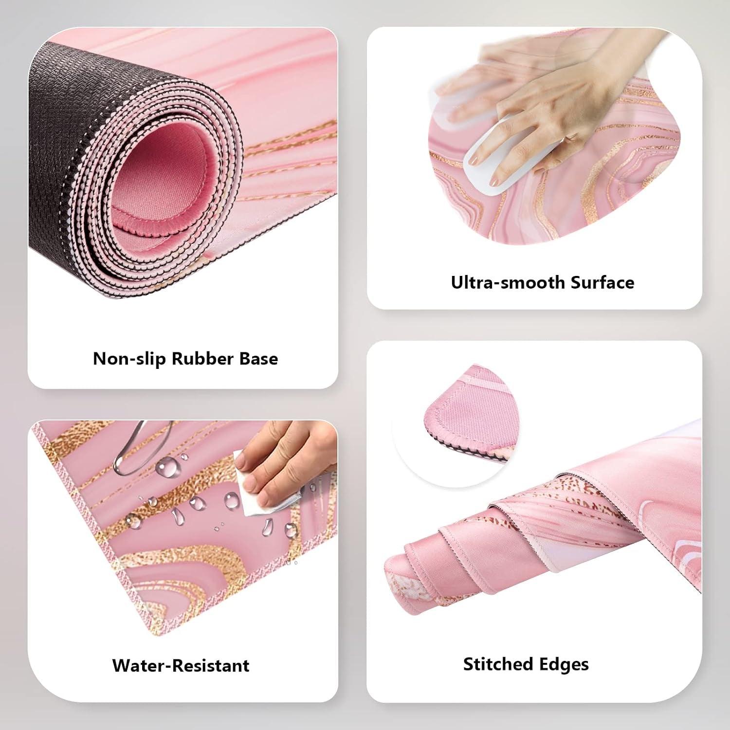 Light Pink Desk Mat Set, Mouse Pad and Keyboard Wrist Rest, Ergonomic Mouse Pad with Wrist Rest, Non-Slip Desk Mat for Home Office, 35.4 X 15.7 In