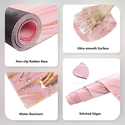 Light Pink Desk Mat Set, Mouse Pad and Keyboard Wrist Rest, Ergonomic Mouse Pad with Wrist Rest, Non-Slip Desk Mat for Home Office, 35.4 X 15.7 In