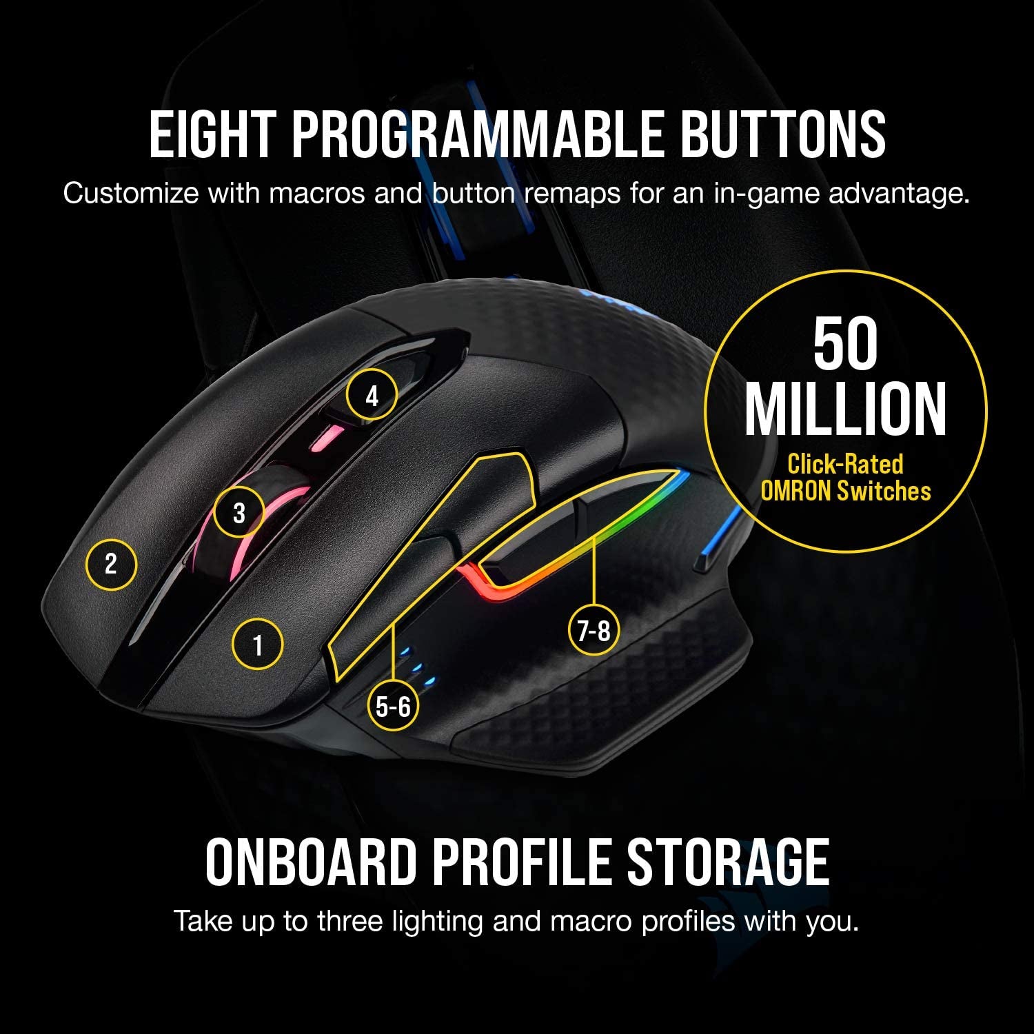 Corsair Dark CORE RGB PRO Wireless/Wired FPS MOBA PC Gaming Mouse – Black