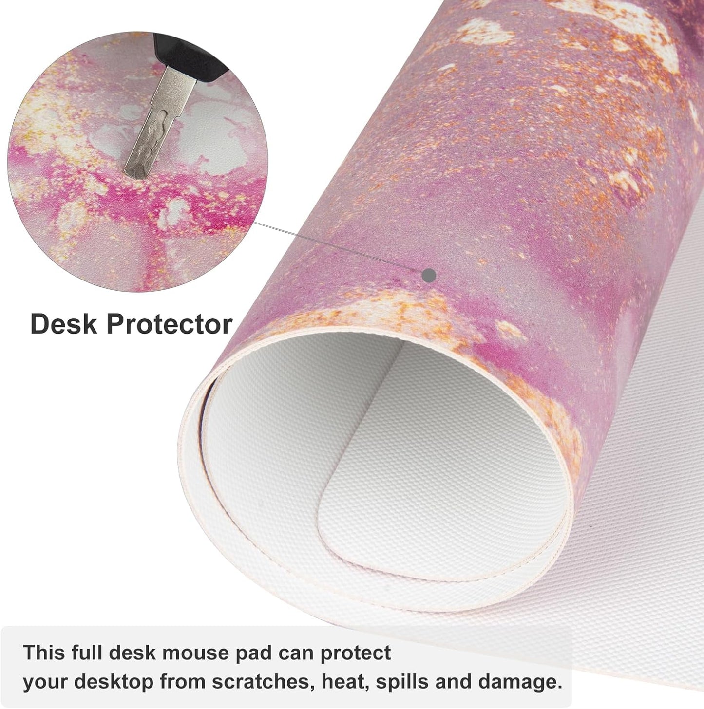PU Leather Large Mouse Pad, Office Decor, 31.5" X 15.7", Rose Gold