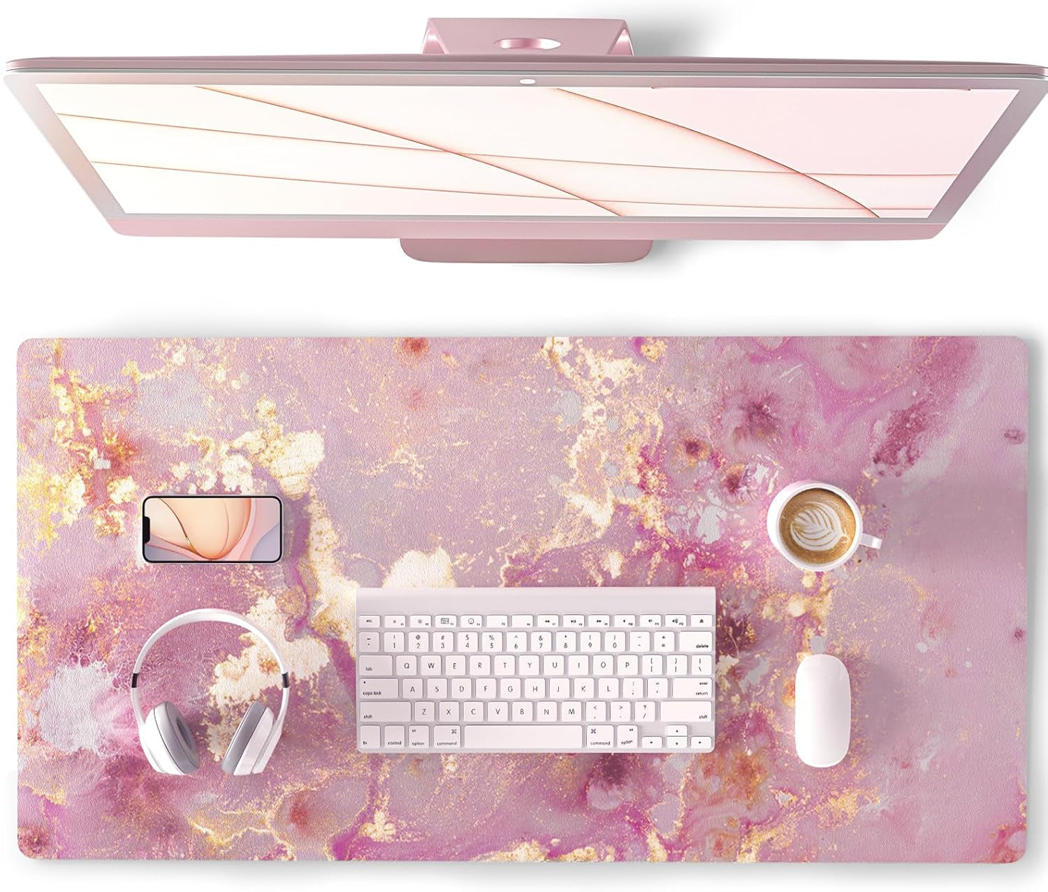 PU Leather Large Mouse Pad, Office Decor, 31.5" X 15.7", Rose Gold