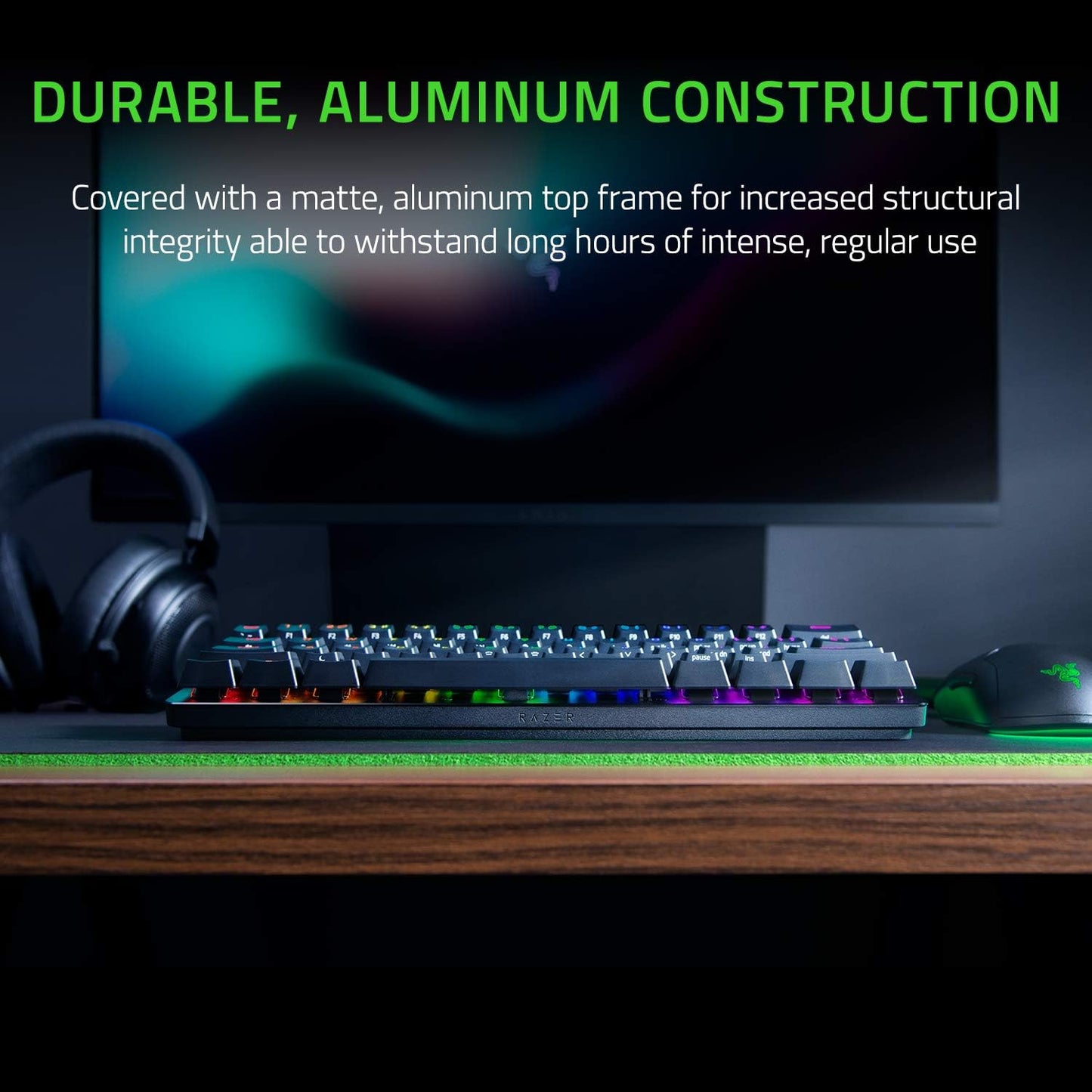 Razer Huntsman Mini 60% Gaming Keyboard: Linear Optical Switches - Aluminum Top Frame - Chroma RGB Lighting - PBT Keycaps - Onboard Memory - Snap Tap - Black