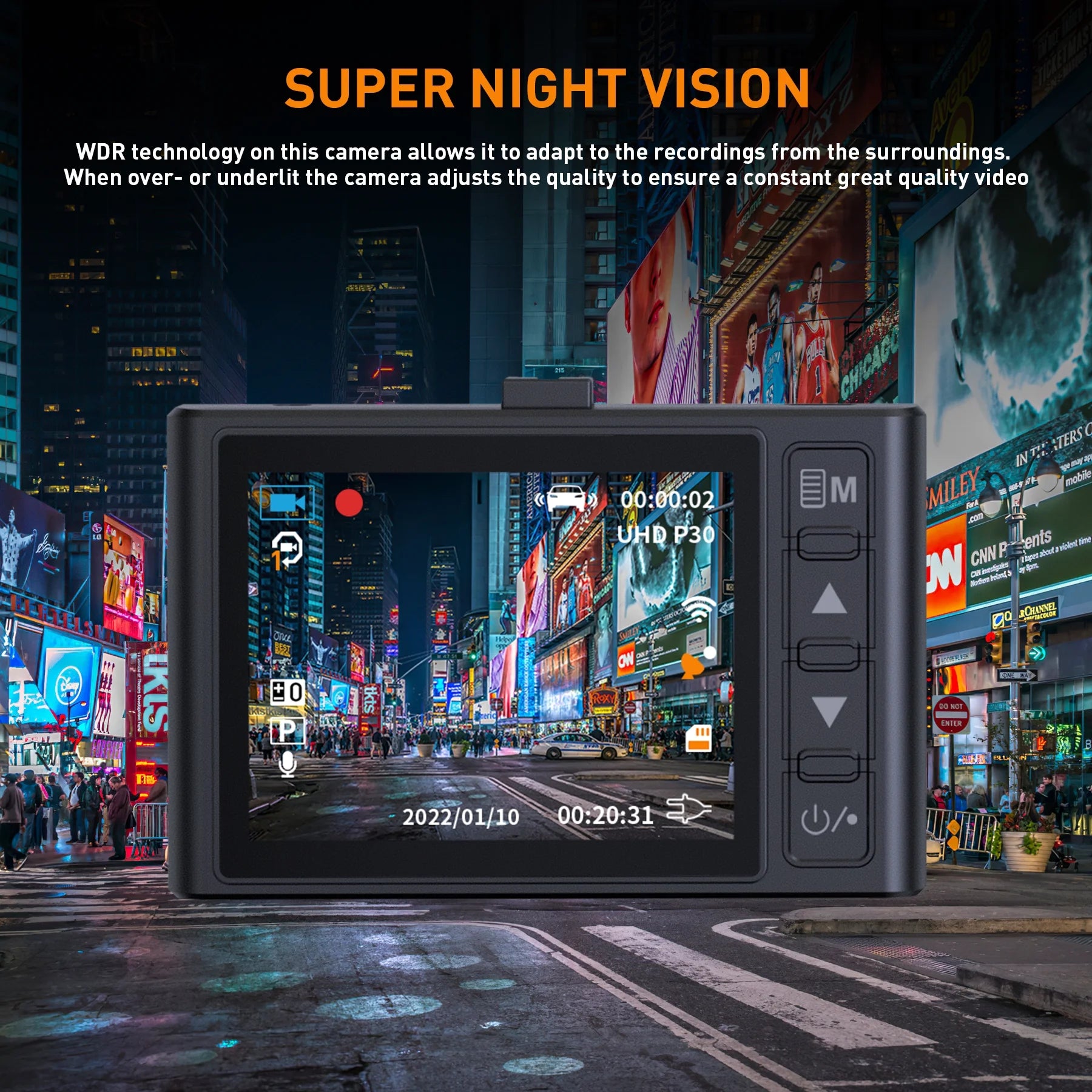 Dash Cam Front & Rear 1080P Full HD Night Vision, Parking Mode, G-Sensor, Loop Recording, WDR, 3-Inch LCD