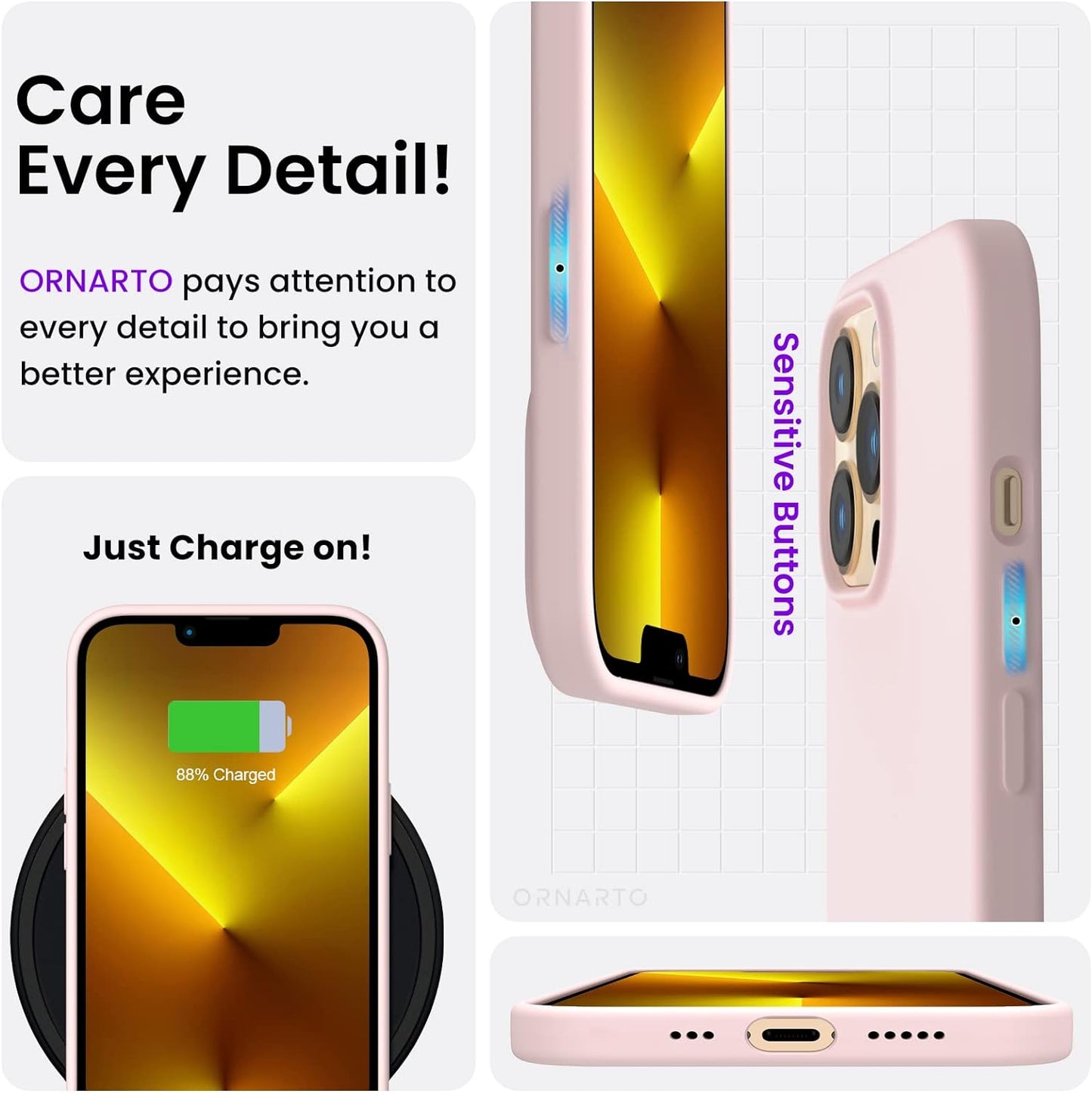 for Iphone 13 Pro Case, Slim Liquid Silicone, Chalk Pink