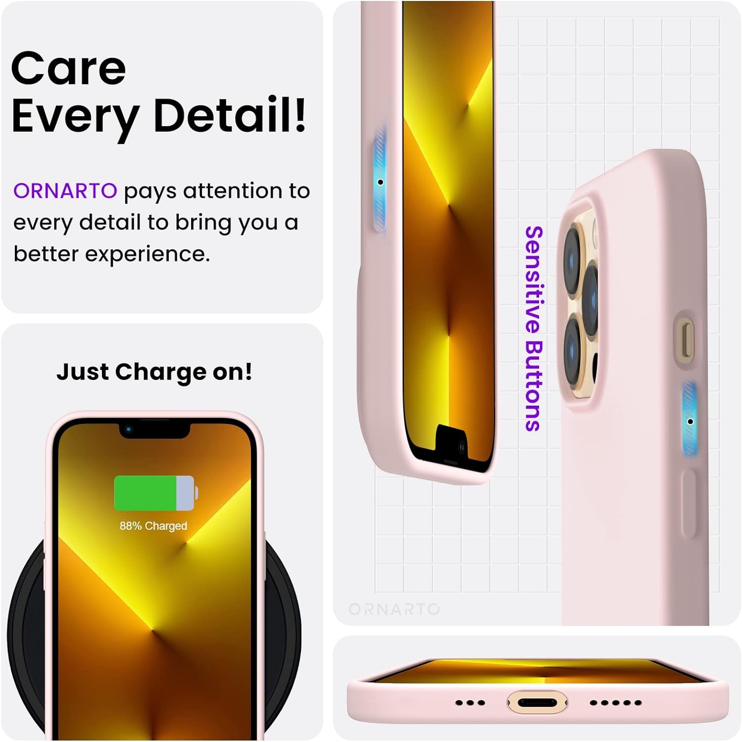 for Iphone 13 Pro Case, Slim Liquid Silicone, Chalk Pink