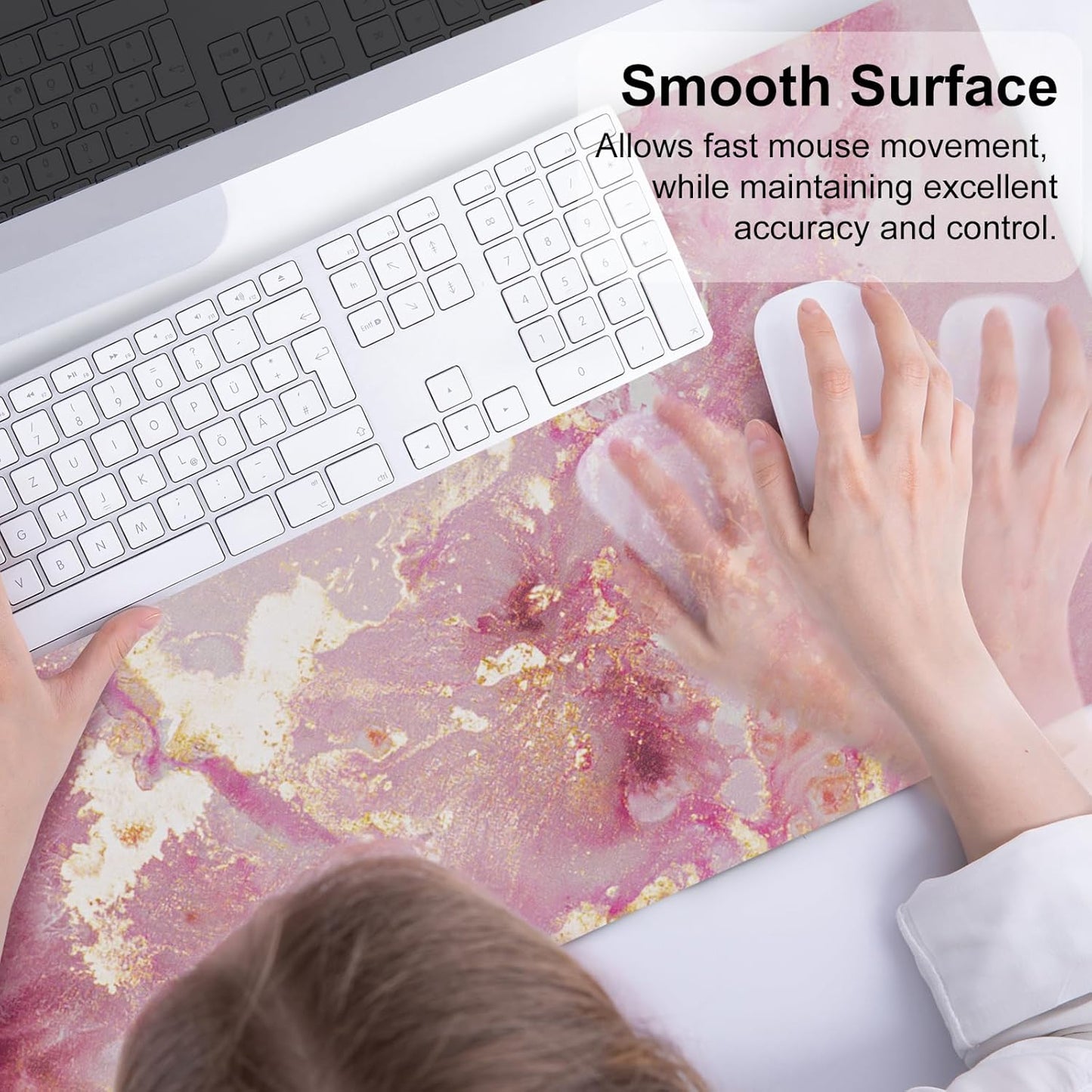 PU Leather Large Mouse Pad, Office Decor, 31.5" X 15.7", Rose Gold