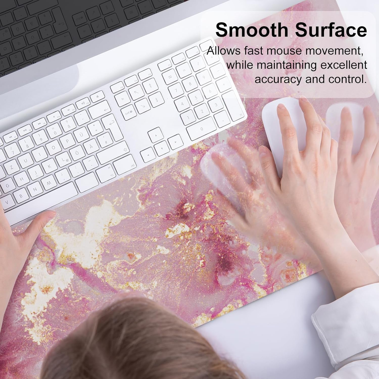 PU Leather Large Mouse Pad, Office Decor, 31.5" X 15.7", Rose Gold