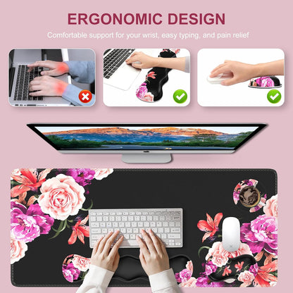 Mouse Pad Set, Peony Flower Desk Mat for Keyboard and Mouse
