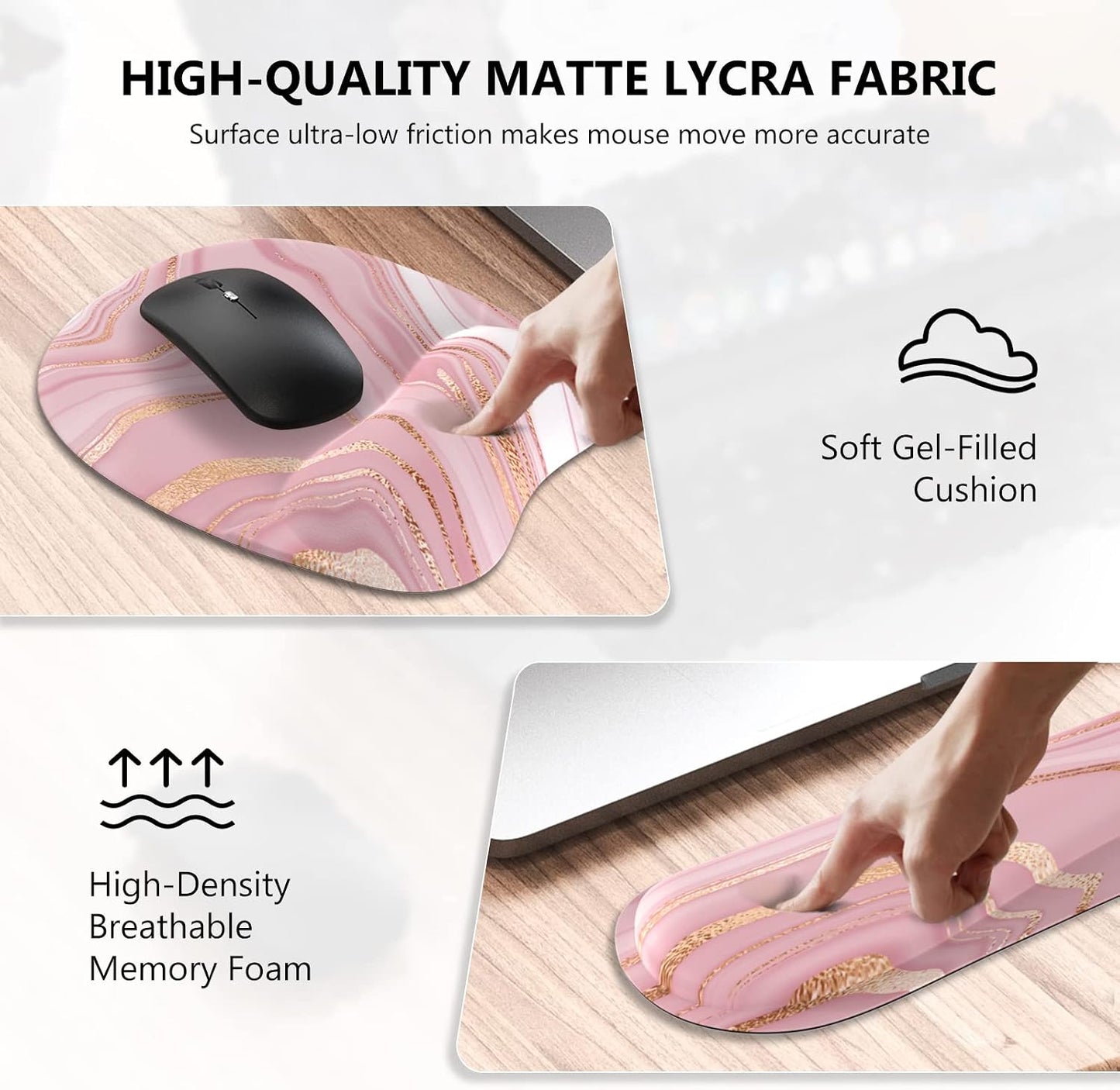 Light Pink Desk Mat Set, Mouse Pad and Keyboard Wrist Rest, Ergonomic Mouse Pad with Wrist Rest, Non-Slip Desk Mat for Home Office, 35.4 X 15.7 In