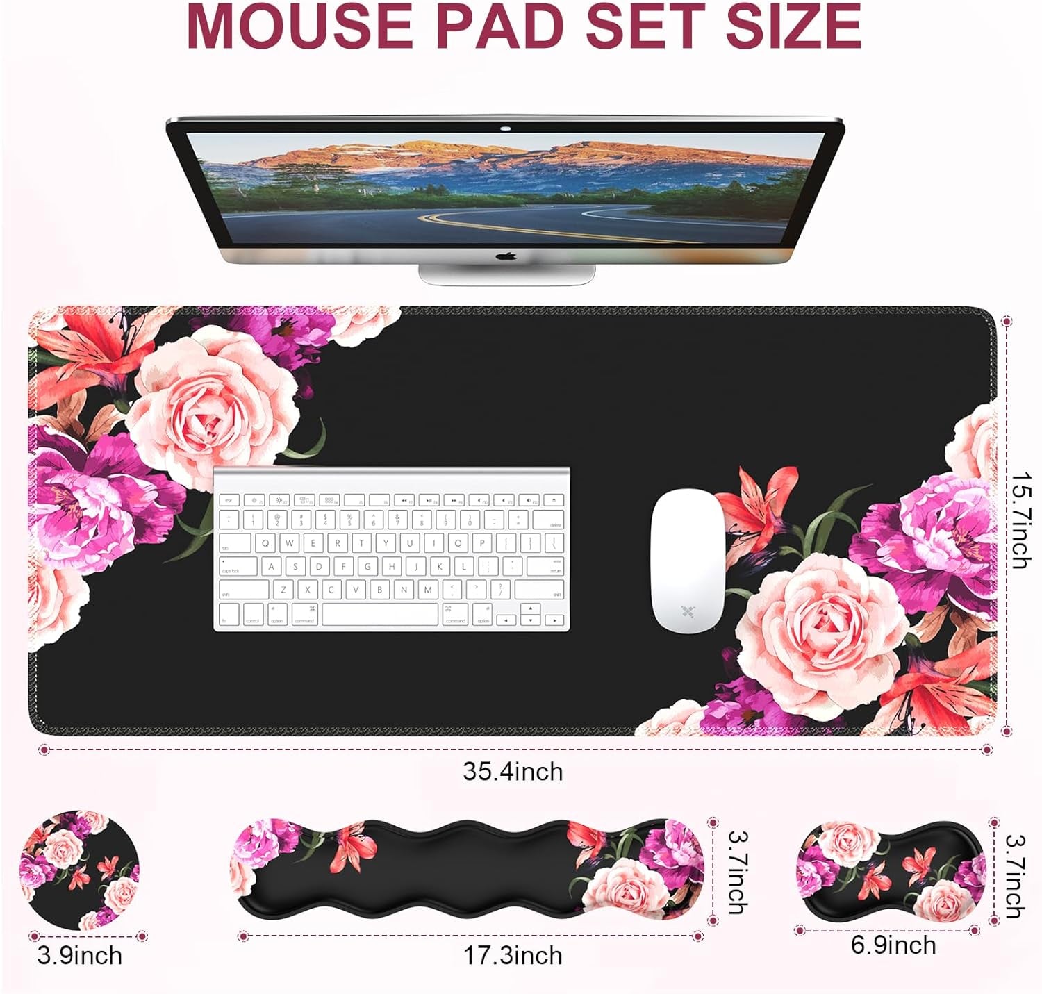 Mouse Pad Set, Peony Flower Desk Mat for Keyboard and Mouse