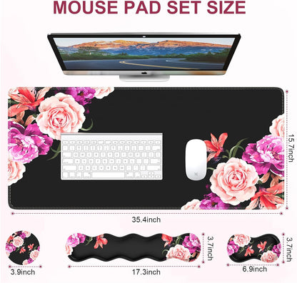 Mouse Pad Set, Peony Flower Desk Mat for Keyboard and Mouse
