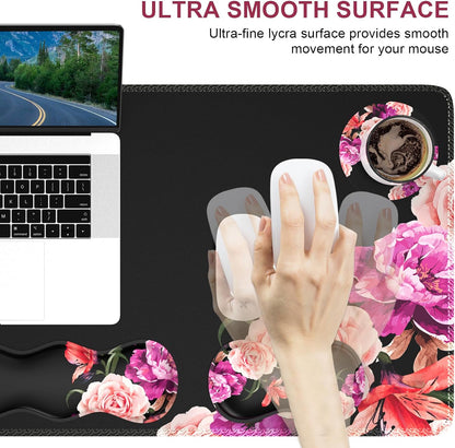 Mouse Pad Set, Peony Flower Desk Mat for Keyboard and Mouse
