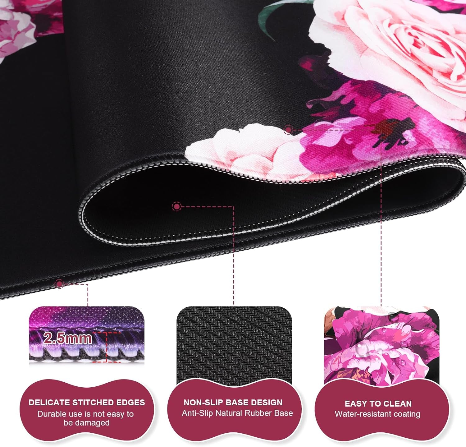 Mouse Pad Set, Peony Flower Desk Mat for Keyboard and Mouse