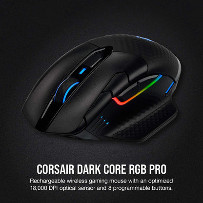 Corsair Dark CORE RGB PRO Wireless/Wired FPS MOBA PC Gaming Mouse – Black
