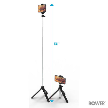 6-In-1 Multi Selfie Tripod with Smartphone & Gopro Mount, Rechargeable Wireless Remote - Black