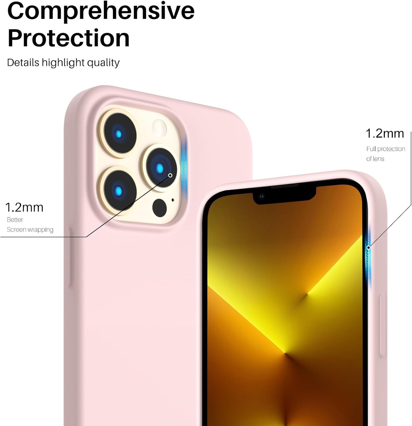 for Iphone 13 Pro Case, Slim Liquid Silicone, Chalk Pink