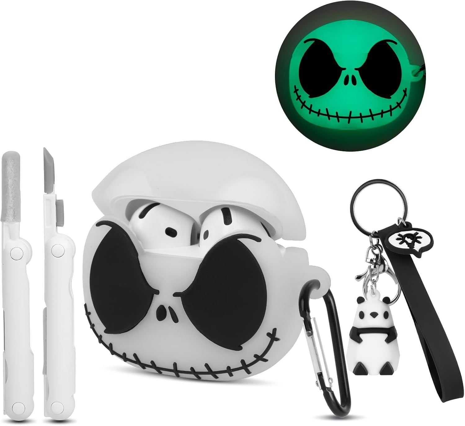 Glow in the Dark Airpods 4 Case with Cleaner Kit&Cute Panda Keychain