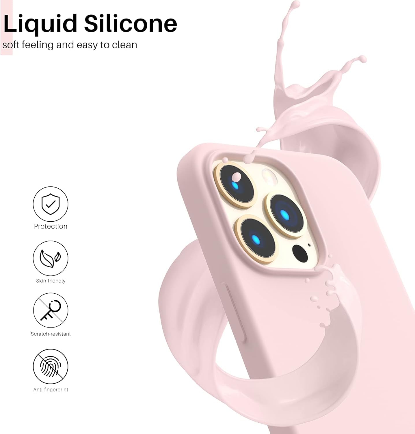 for Iphone 13 Pro Case, Slim Liquid Silicone, Chalk Pink