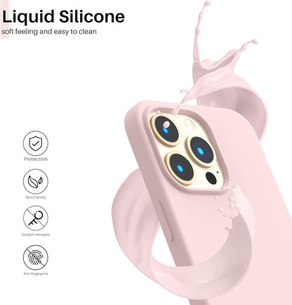 for Iphone 13 Pro Case, Slim Liquid Silicone, Chalk Pink